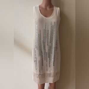 Robert Rodriguez Ivory Tank Top  Dress with Silver Studs
